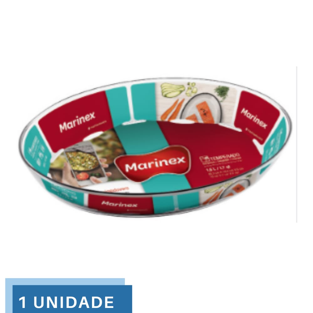 1 Assadeira Marinex Oval Vidro 1,6L Assado Doce Torta Nadir