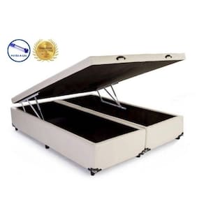 Cama Box Baú King Diamond Bege Bipartido Com Pistão A Gás - 193x203x41