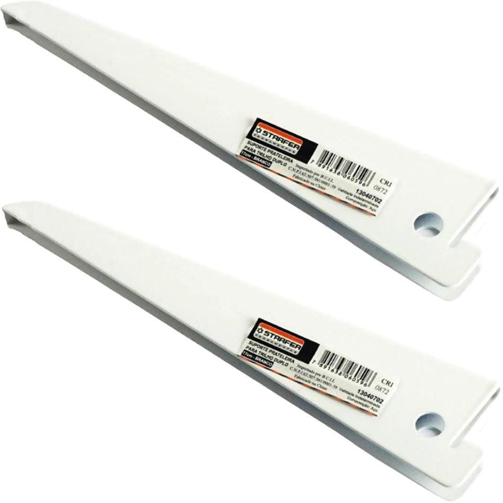 Kit 2 Suporte Prateleira Trilho Duplo em Aço Branco 17cm - Starfer