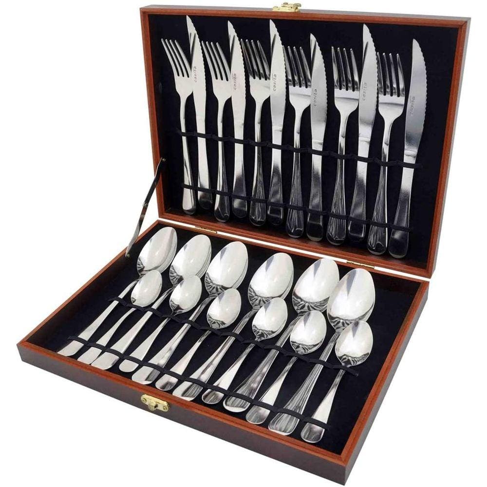 Kit Faqueiro Maleta Talheres Aço Inox Casita® 24 Peças