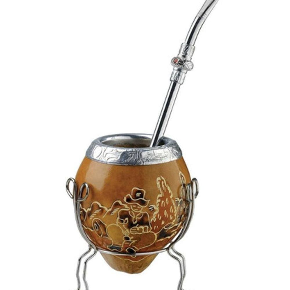 Kit Cuia Coquinho E Bomba Com Porta Cuia Trabalhado Promate