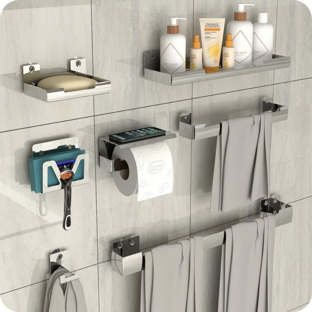 Kit Acessórios Para Banheiro Inox Com Ventosa 7 Peças ELG