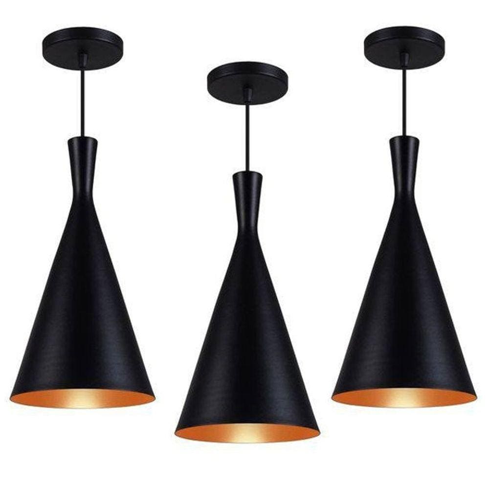Kit 3 Luminária Funil Canadá Preto E Cobre