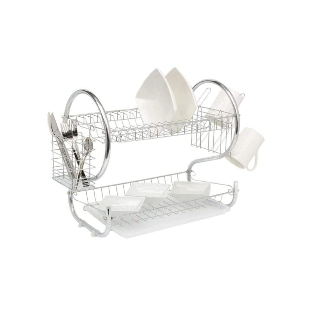 Escorredor De Pratos Duplo Talher Porta Copos Aço Cromado