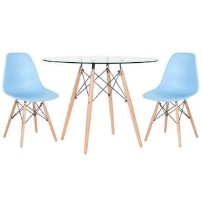 Mesa Redonda Eames 100cm + 2 Cadeiras Azul Claro