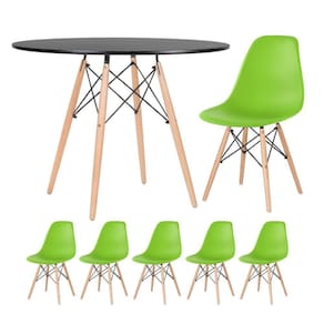 Mesa Redonda Eames 100cm Preto + 5 Cadeiras Verde Claro