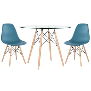 Mesa Redonda Eames 100cm + 2 Cadeiras Turquesa