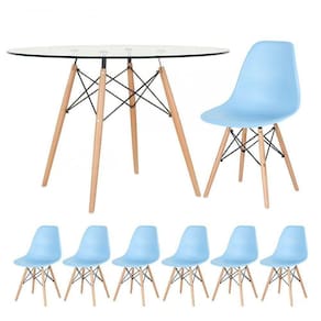 Mesa Redonda Eames 120cm + 6 Cadeiras Azul Claro