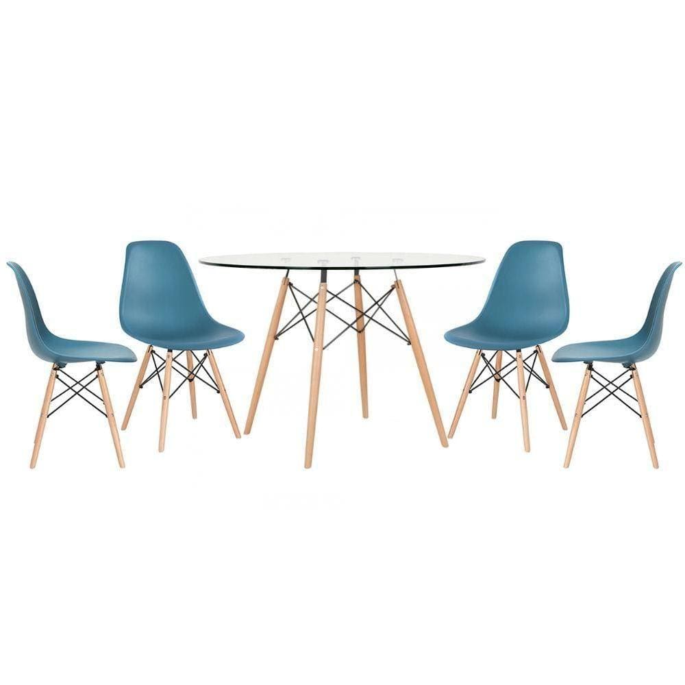 Mesa Redonda Eames 120cm + 4 Cadeiras Turquesa Turquesa