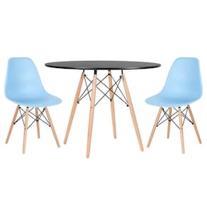 Mesa Redonda Eames 100cm Preto + 2 Cadeiras Azul Claro
