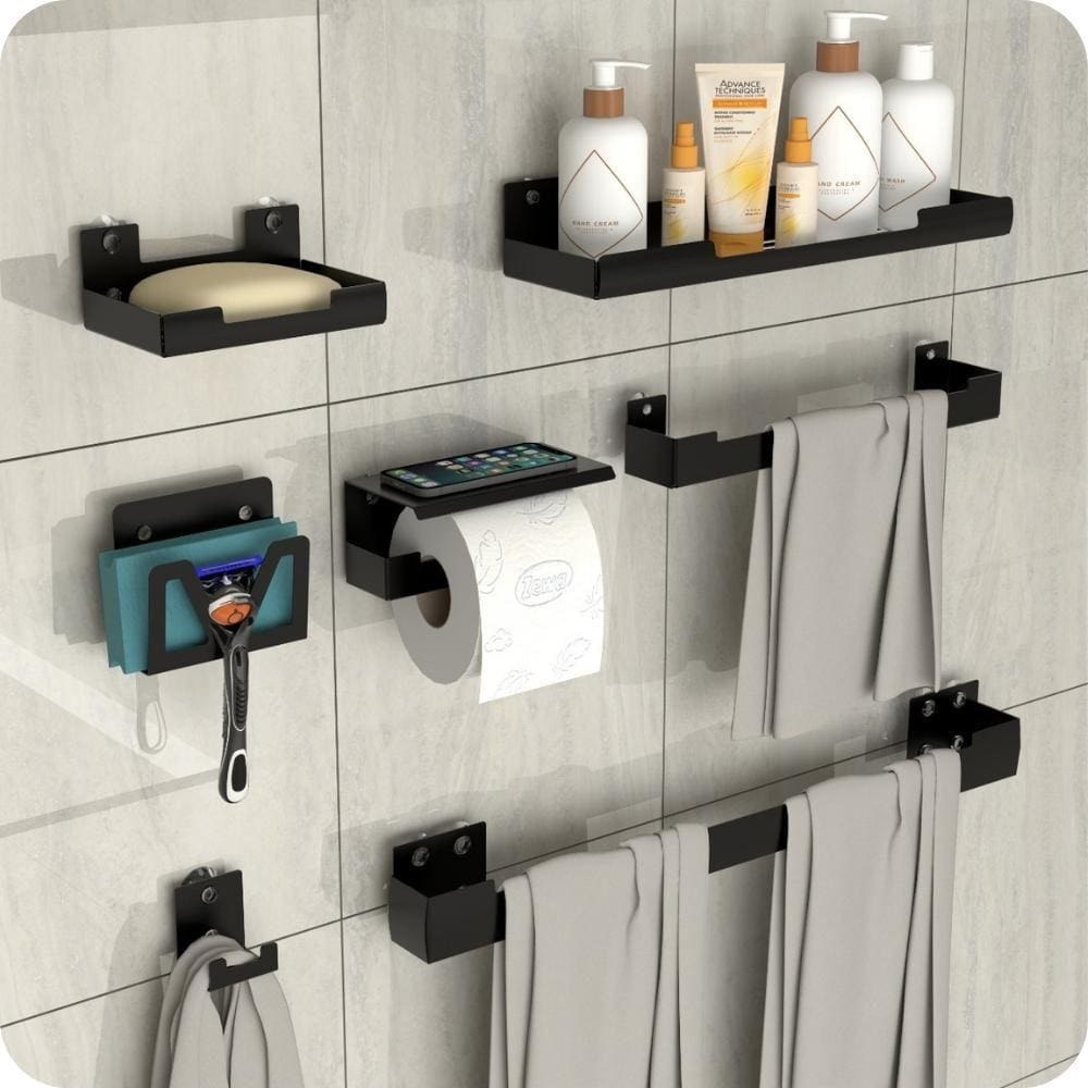 Kit Acessórios Para Banheiro Com Ventosa 7 Peças Preto ELG