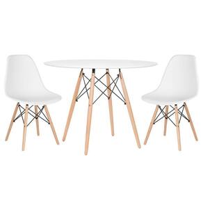Mesa Redonda Eames 100cm Branco + 2 Cadeiras Branco