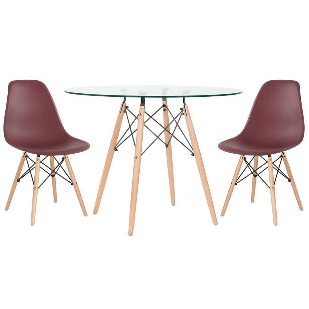 Mesa Redonda Eames 100cm + 2 Cadeiras Marrom