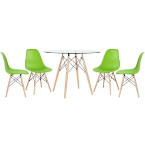Mesa Redonda Eames 100cm + 4 Cadeiras Verde Claro