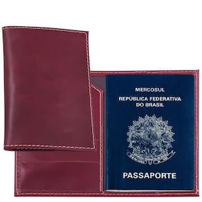 Porta Passaporte Especial em Couro Legítimo Vinho