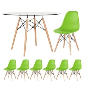 Mesa Redonda Eames 120cm + 6 Cadeiras Verde Claro