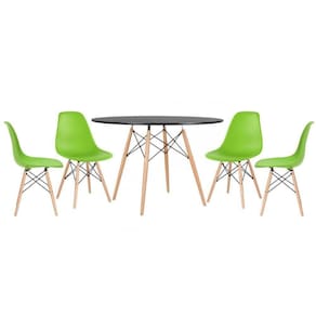 Mesa Redonda Eames 120cm Preto + 4 Cadeiras Verde Claro