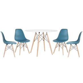 Mesa Redonda Eames 100cm Branco + 4 Cadeiras Turquesa