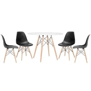 Mesa Redonda Eames 100cm Branco + 4 Cadeiras Preto
