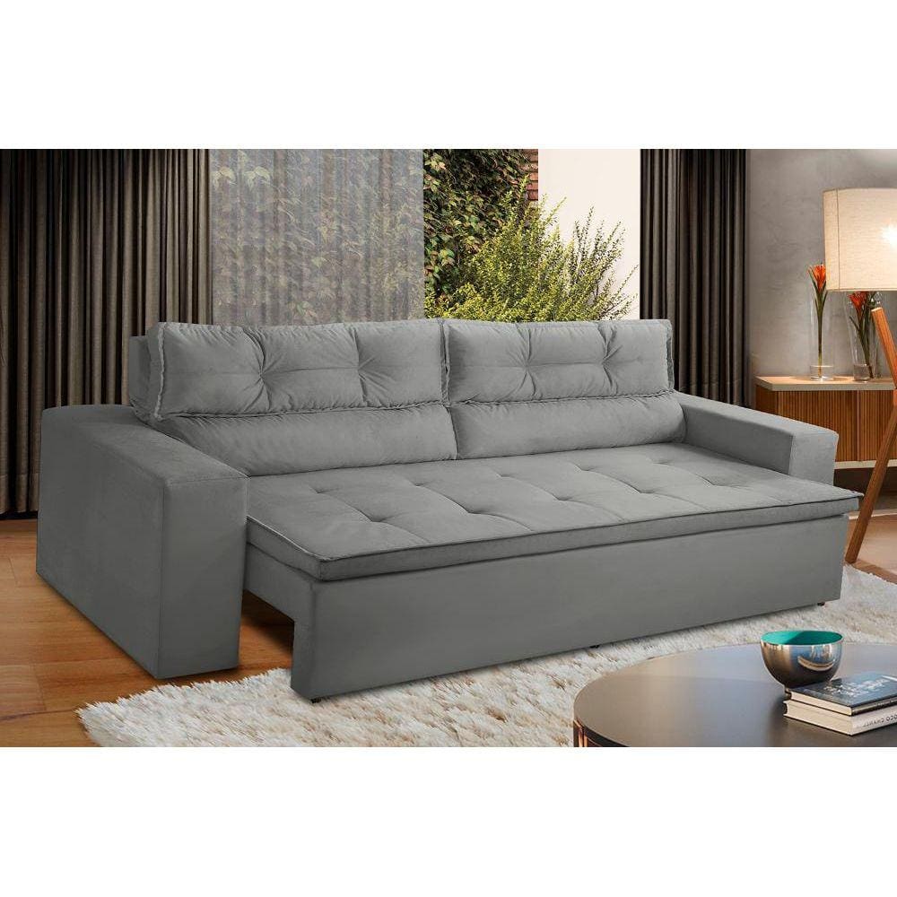 Sofá Retrátil e Reclinável 3 lugares com Molas 1,80m Vegas Suede Cinza Adonai Estofados