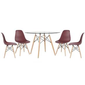 Mesa Redonda Eames 120cm + 4 Cadeiras Marrom Marrom