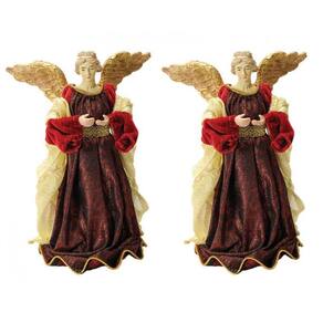 Kit Anjo Natal Plus Seda 25cm Vinho c/ Dourado 2 unidades