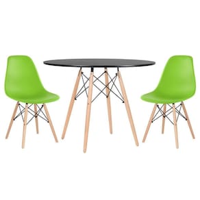 Mesa Redonda Eames 100cm Preto + 2 Cadeiras Verde Claro