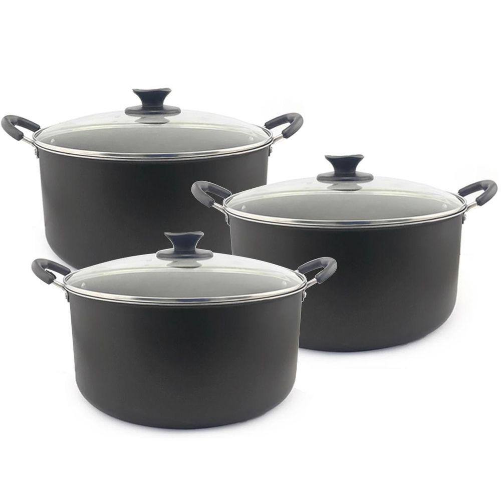 Kit 3 Caçarolas Dona Chefa Com Tampa De Vidro 24 26 E 30Cm