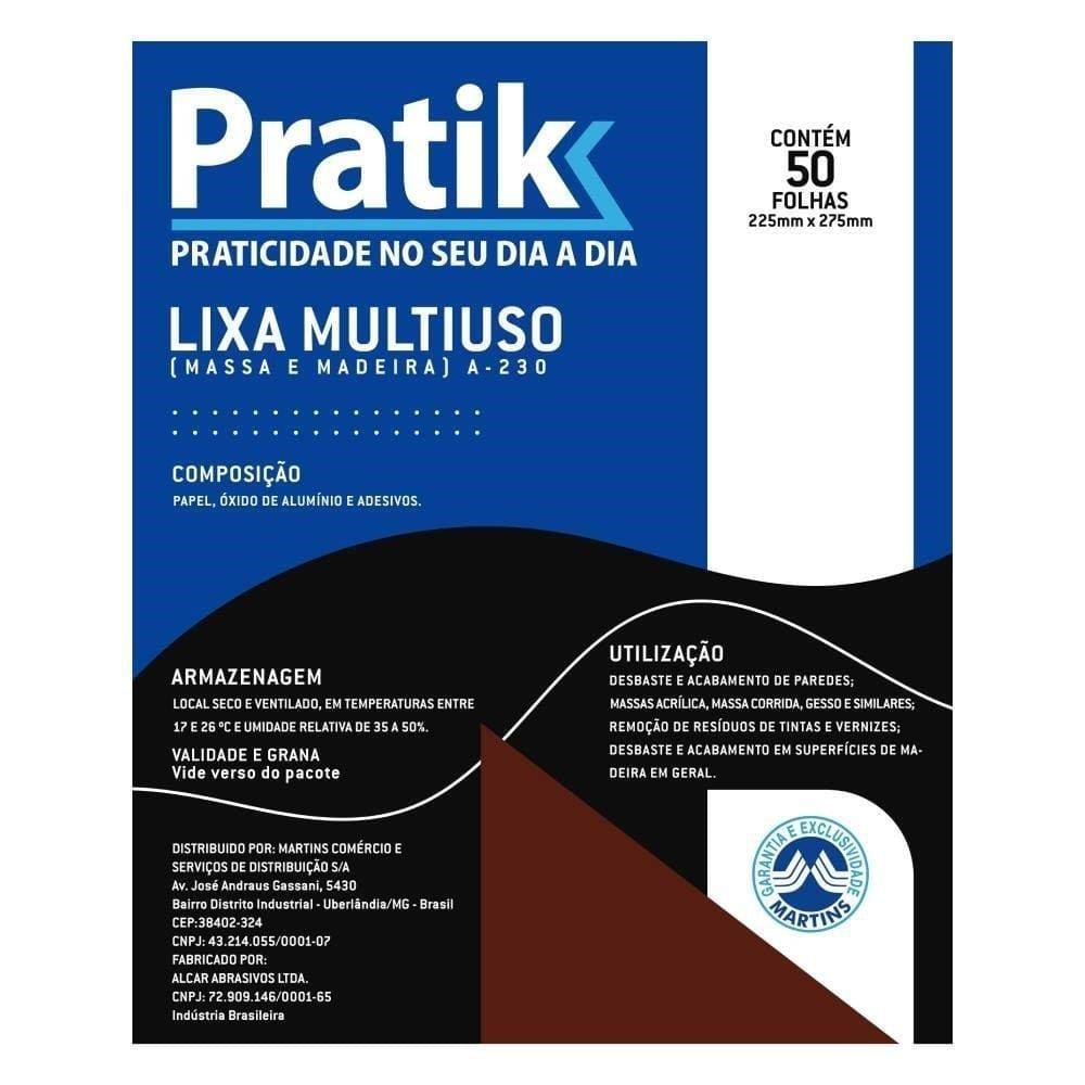 Lixa Pratik Massa e Madeira G180 225x275mm - Embalagem com 50 Unidades