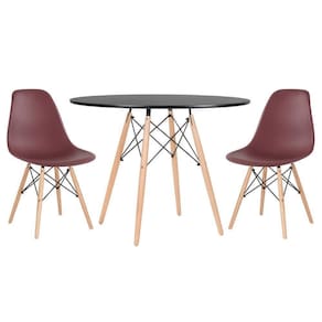 Mesa Redonda Eames 100cm Preto + 2 Cadeiras Marrom