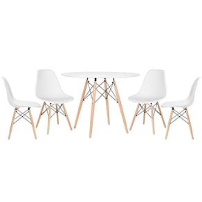 Mesa Redonda Eames 100cm Branco + 4 Cadeiras Branco