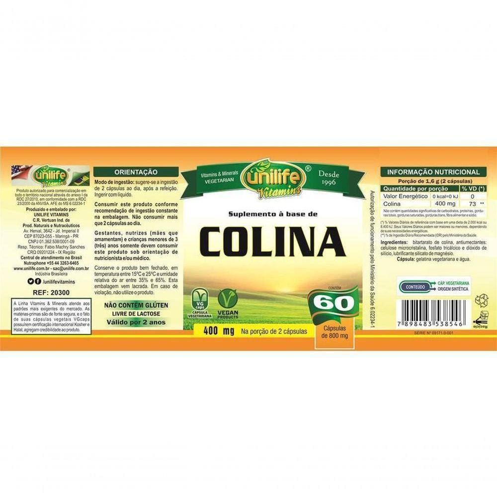 Colina Vitamina B8 Unilife 60 Cápsulas