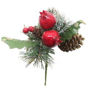 Kit 10 Ramos Romã Decoração De Natal Artificial Com Brilho 16cm