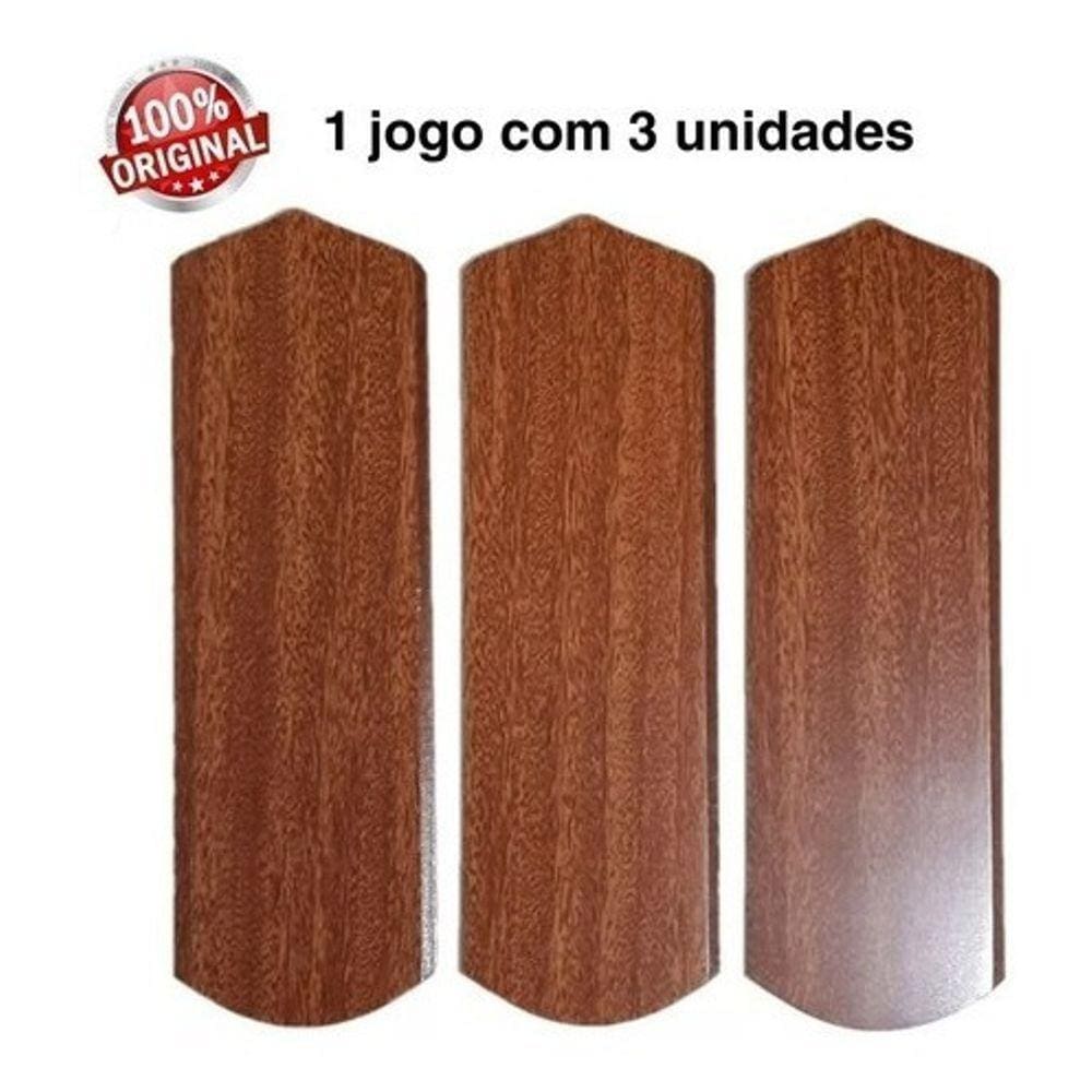Helice Pá Ventilador Teto Madeira Marrom Kit 3un S/furos