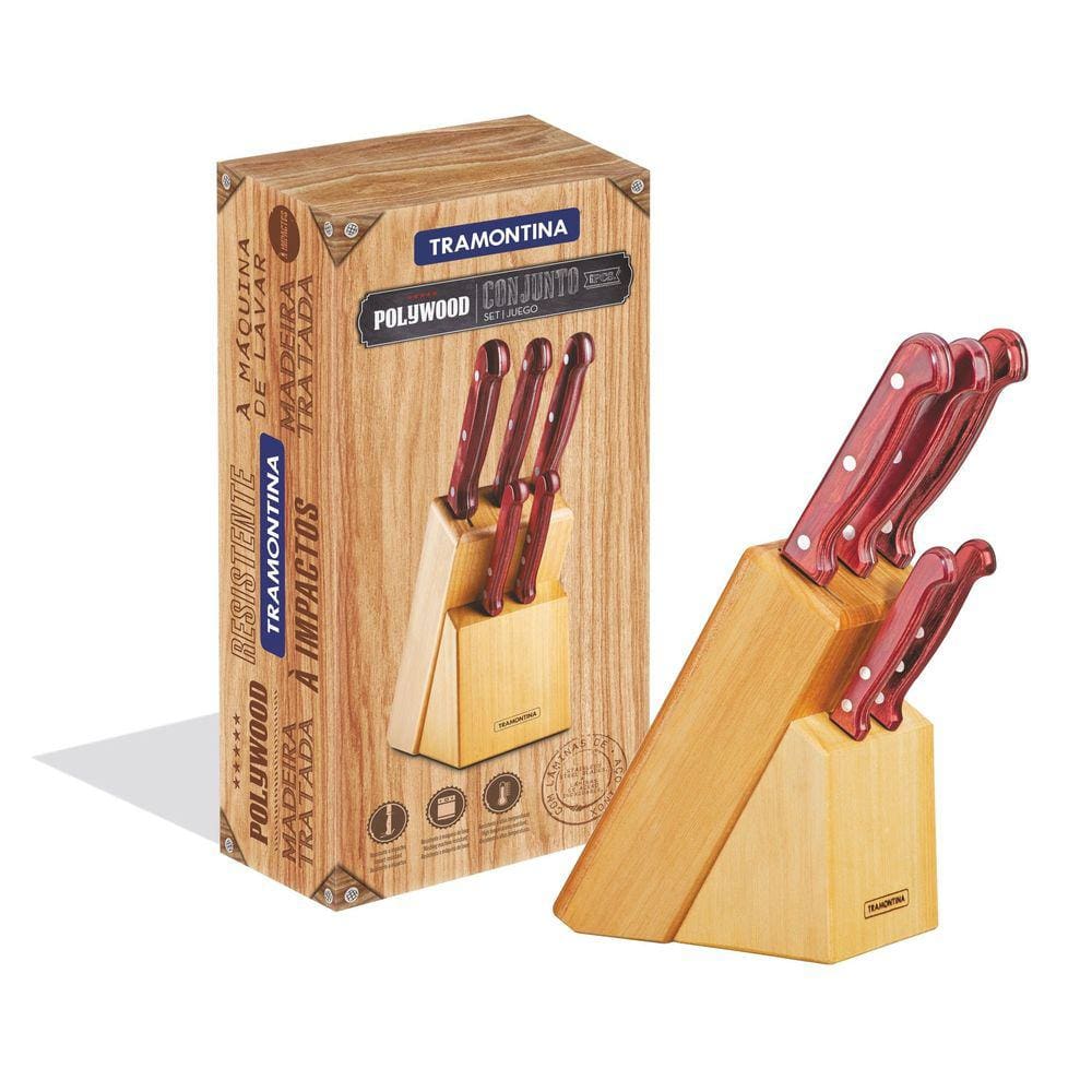 Jogo de Facas Tramontina Polywood com Lâminas em Aço Inox e Cabos de Madeira Tramontina