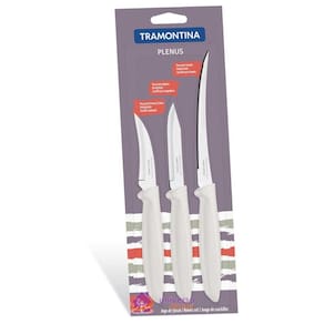 Jogo de Facas Tramontina Plenus com Lâminas em Aço Inox e Cabos de Polipropileno Off White 3 Peças Tramontina
