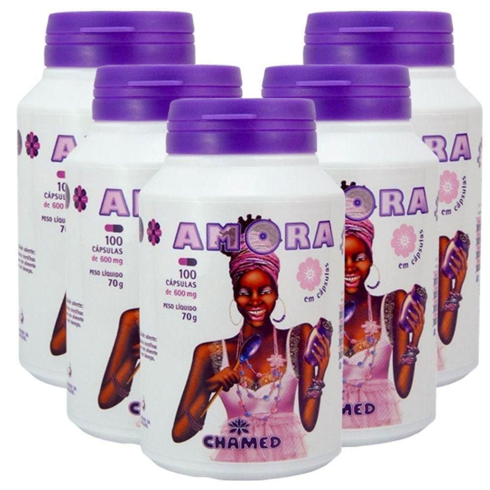 Amora Negra Em Cápsula 5 Frascos C/ 100 Cáp. De 600mg Chamed