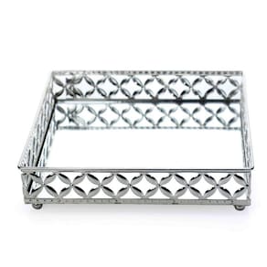 Bandeja Quadrada M Em Metal Prata Com Espelho 5x21cm