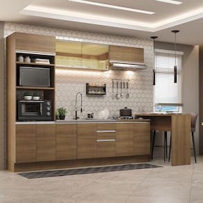 Cozinha Completa Madesa Glamy 315001 com Armário e Balcão (Sem Tampo e Pia) - Rustic