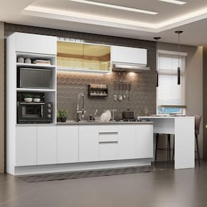 Cozinha Completa Madesa Glamy 315001 com Armário e Balcão (Sem Tampo e Pia) - Branco