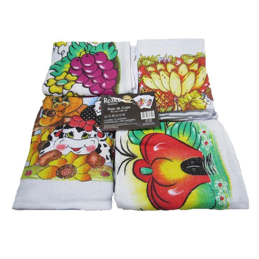 Kit Pano de Copa Estampado 12 Peças 45x80cm Realce Premium