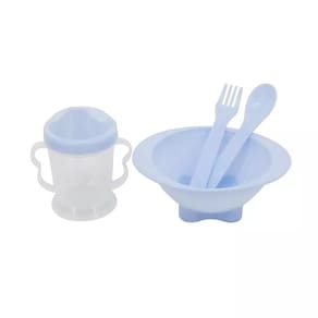 Kit Alimentação Le Fun Infantil com Copo de Treinamento Azul com 4 Peças
