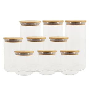 Kit de 9 Potes de Vidro Herméticos Tampa de Bambu - OIKOS