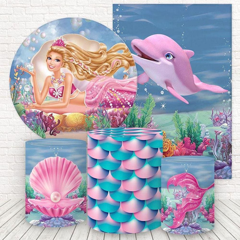 Kit 2 Painéis E Capas 3D Sublimado Barbie Sereia Fkpc-326
