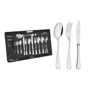 Faqueiro Tramontina Mônaco em Aço Inox com Facas de Mesa Acabamento Alto Brilho com Detalhes no Cabo 101 Peças Tramontina
