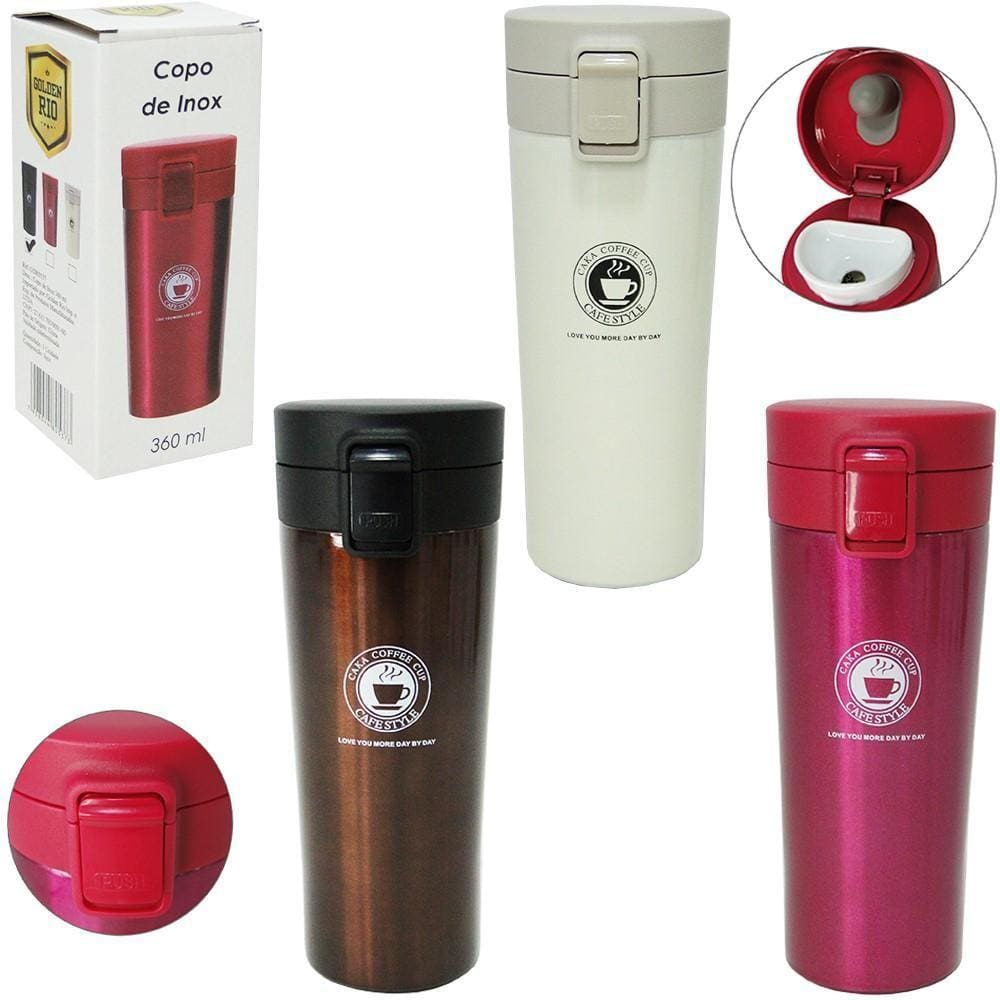 Copo Térmico Inox Parede Dupla + Tampa Plástico Colors 360Ml