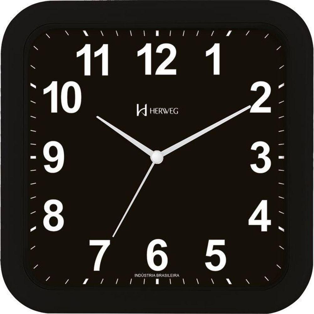 Relógio Parede Herweg 6670 034 Preto Quadrado 23Cm
