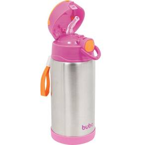 Garrafa Térmico Infantil Rosa Com Canudo Buba