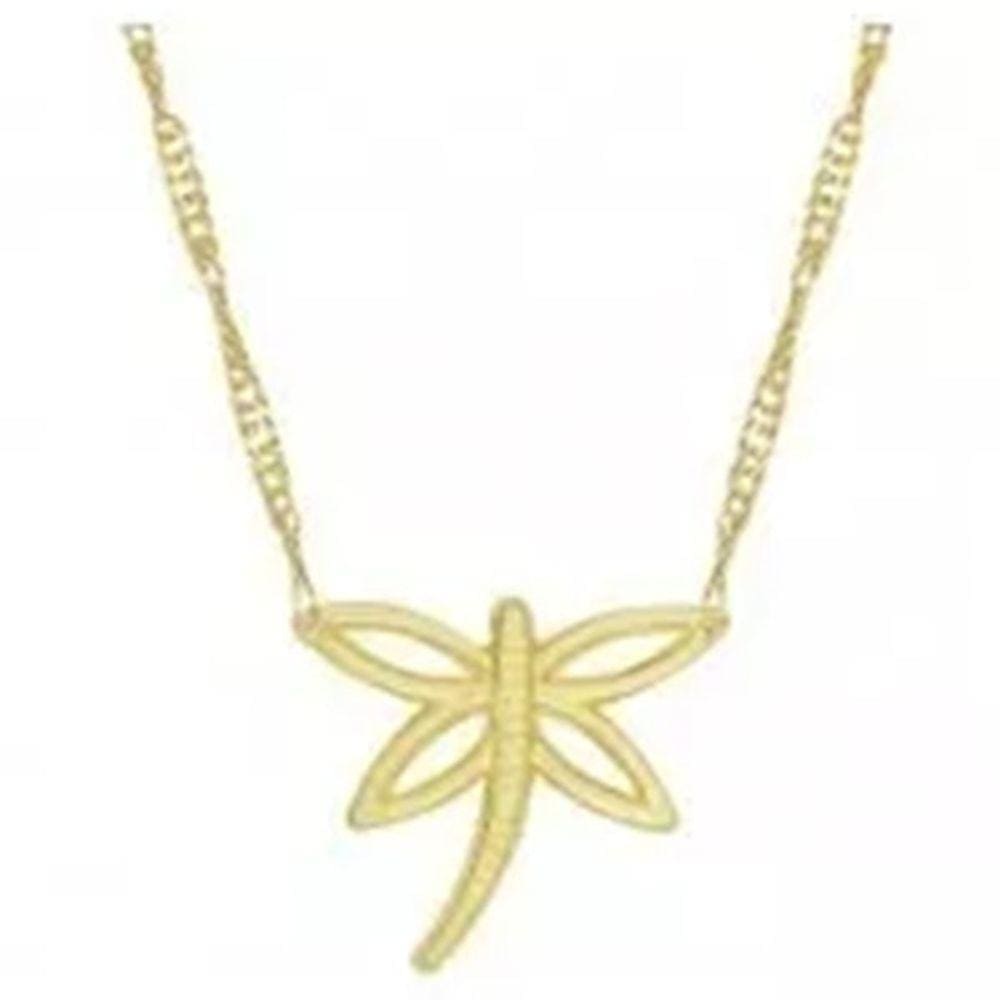 Colar Cordão Libélula Borboleta Folheado 18k