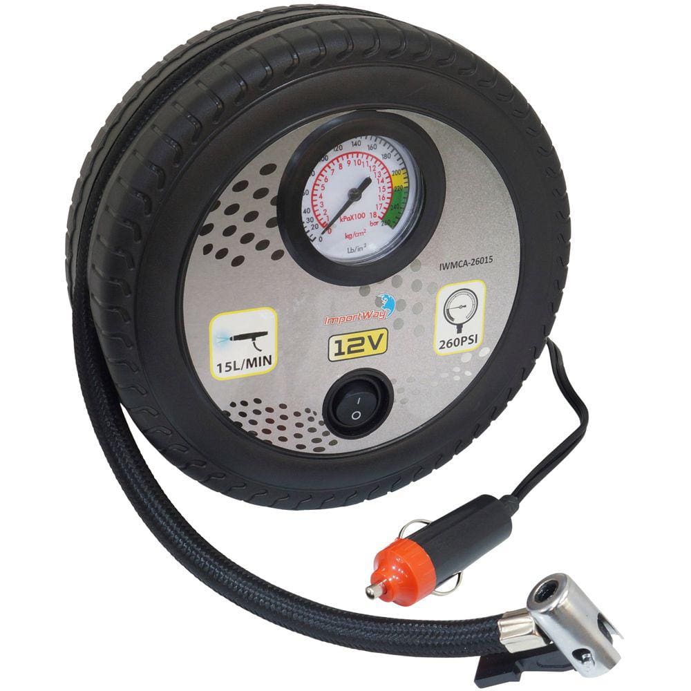 Mini Compressor de Ar Automotivo Portátil 12V 260 Psi com 3 Adaptadores Importway IWMCA-26015